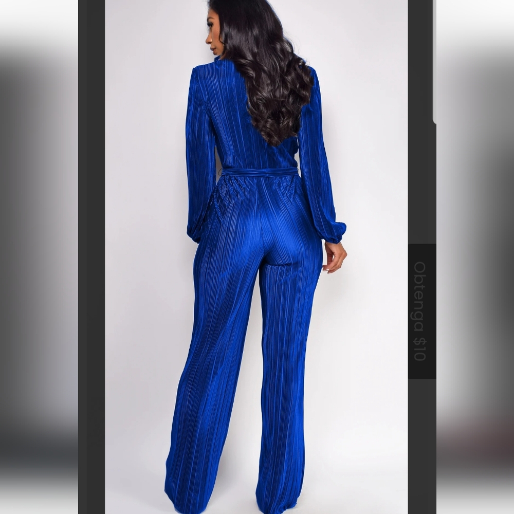 EMPRADA New!! Long Sleeve V Neck Jumpsuit, Royal Blue Color Size S. - Picture 4 of 14